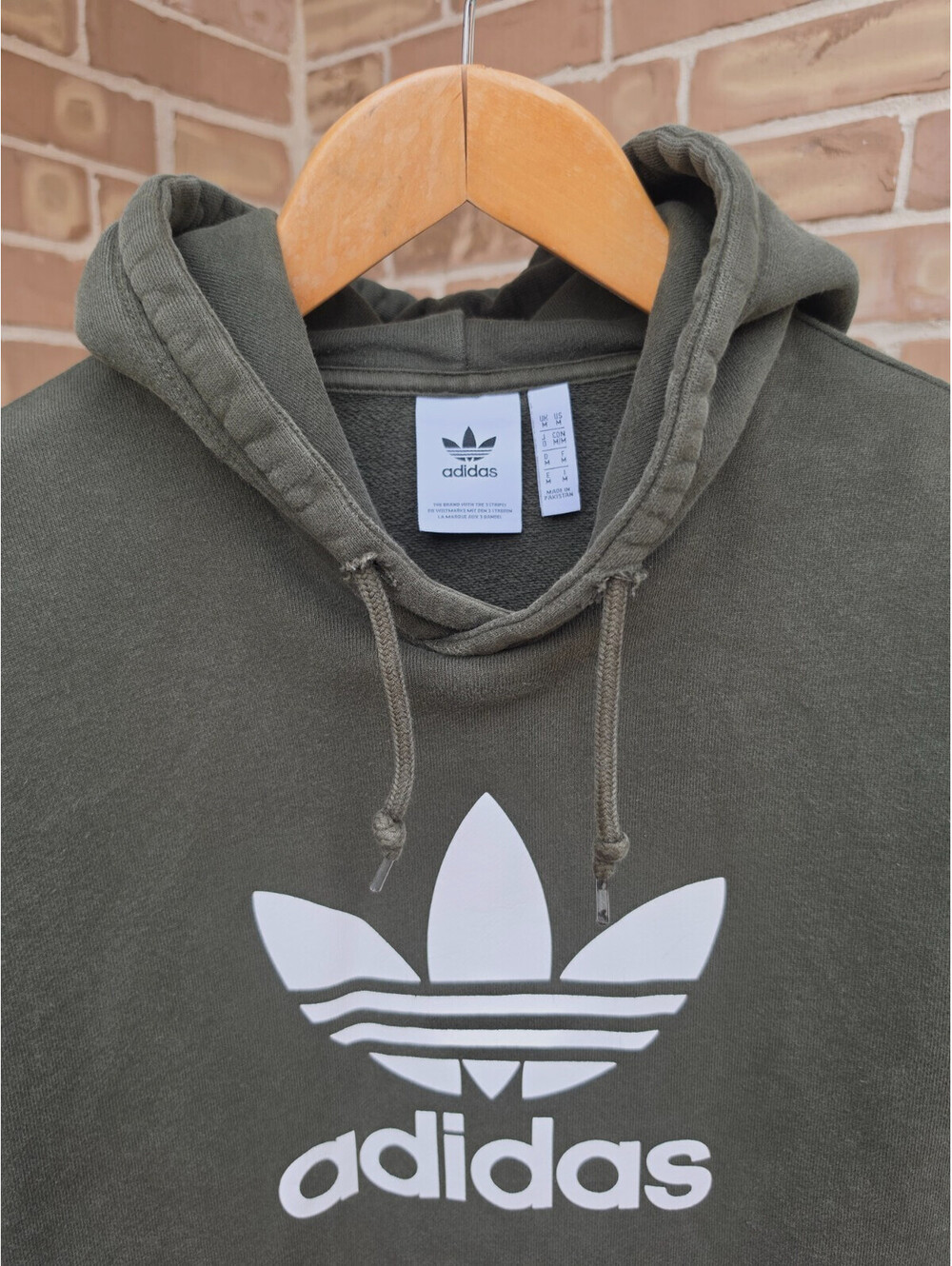 Adidas Originals Trefoil Hoodie Mens M Olive Green Pullover Sweatshirt Logo